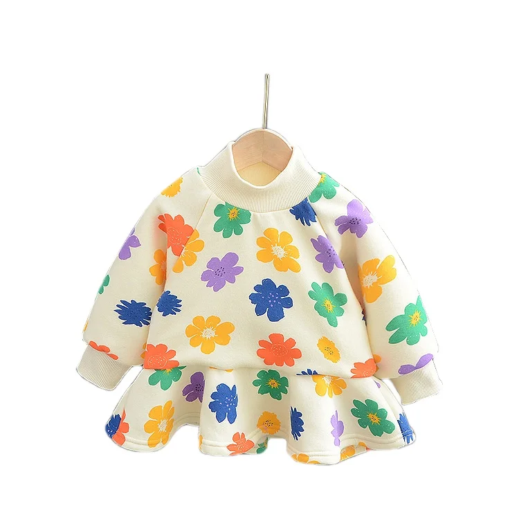 Детская зимняя одежда; Флисовая юбка с цветочным принтом и высоким воротом