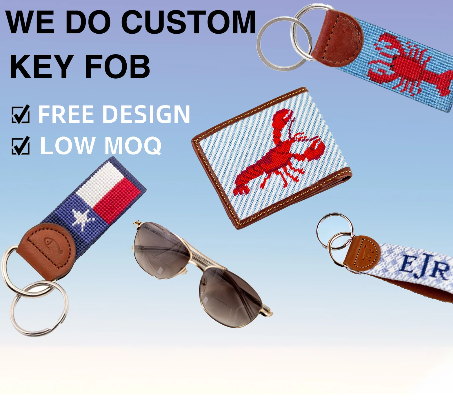 YSK014 Custom Mallard Classic Navy   Key Fob handmade Keychain for needlepoint man