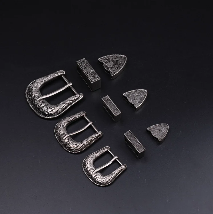 Enamel Vintage Nickel Alloy Cowboy Western Belt Three Pieces Set Buckle