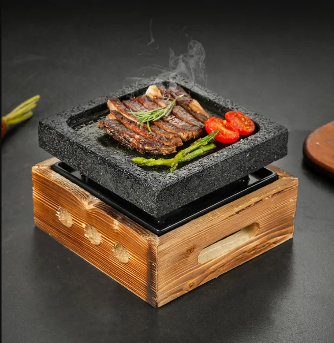 Lava Steak Cooking Stone Grill Square Hot Stone Board with Alcohol Stove
