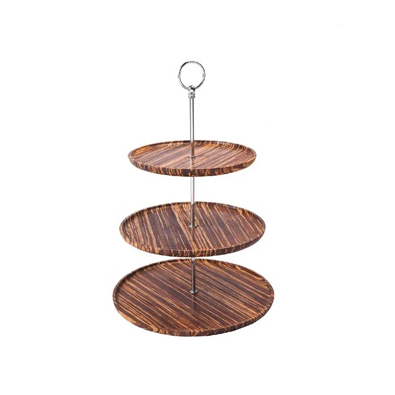 
3 layer round rectangle bamboo fruit cup cake snack candy display stand platter buffet birthday wedding party food serving tray 