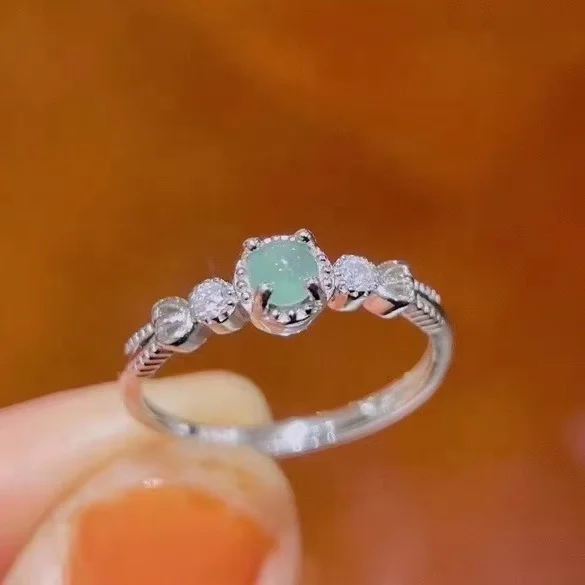 fashion luxury fine jewelry  S925 sterling silver high quality natural jadeite adjustable ring