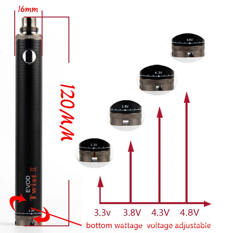 Evod twist 1600 mah evod twist II battery Vape pen  battery