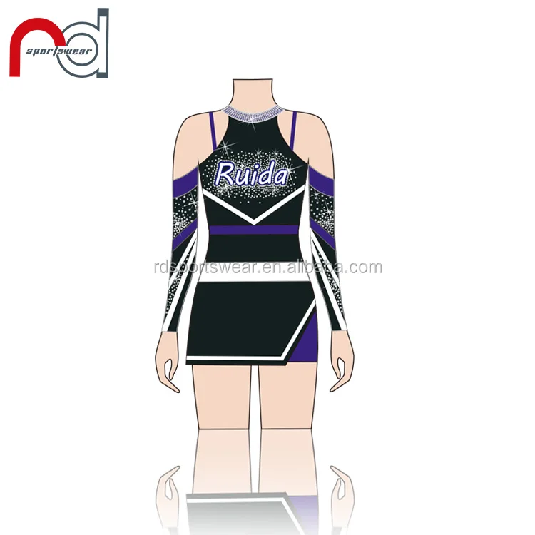 Newest custom made long sleeve cheerleading costume spandex AB rhinestones all star cheer uniforms