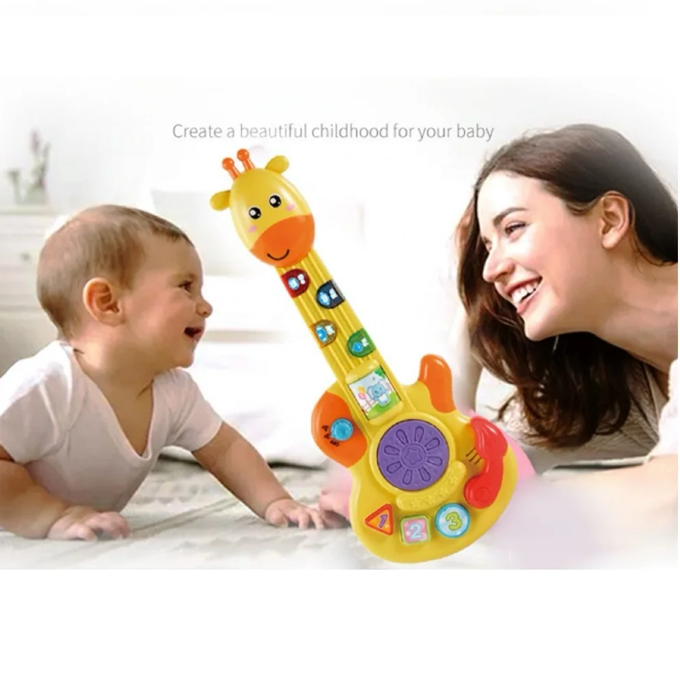 Early educational toys giraffe baby musical toys electronic guitar drum toys with light for toddler and babies 2 year old