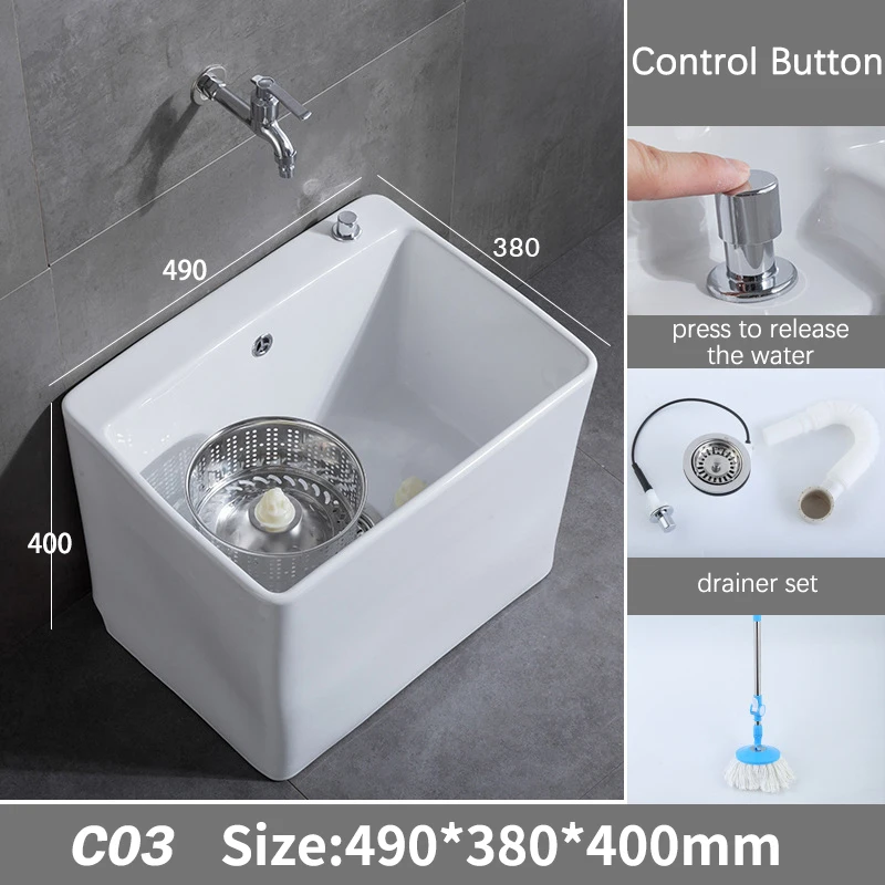 Hot Sale Hotel Bathroom Square Ceramic Outdoor Rectangle Vessel Sink Stand Floor Mop Sinks