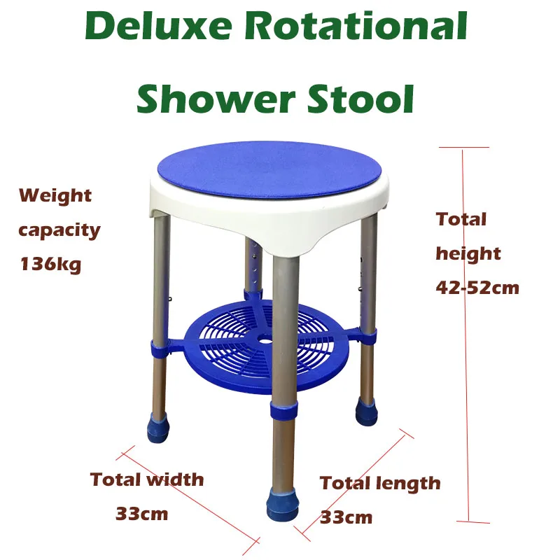 BA317 Aluminum Bathroom Safety Rotational Shower Stool With Plastic Seat