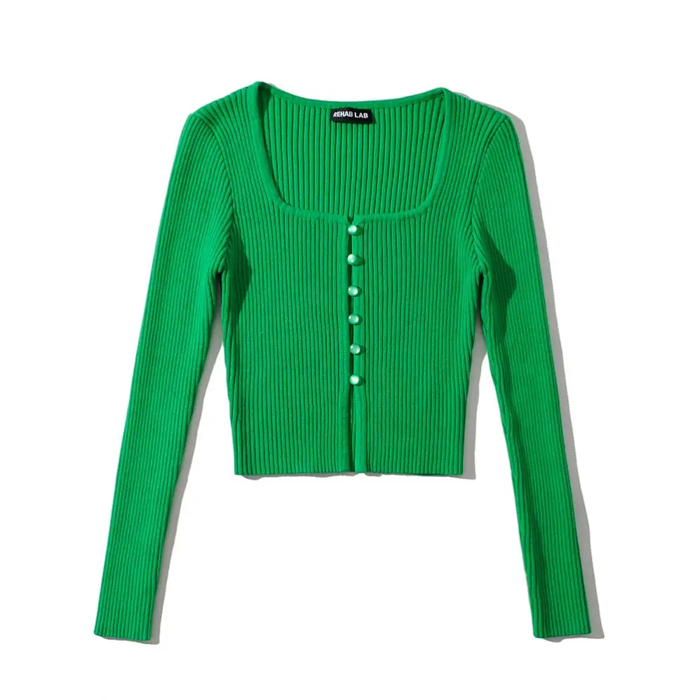 W212 5 colorway ribbed stretchy square collar vintage retro design single breasted cropped cardigan women knitted sweater