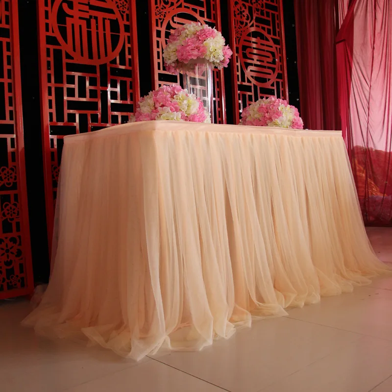 Wholesale Table Skirts For Wedding Party Buffet Decoration High Quality Soft Tulle Ruffle Tutu Table Skirt