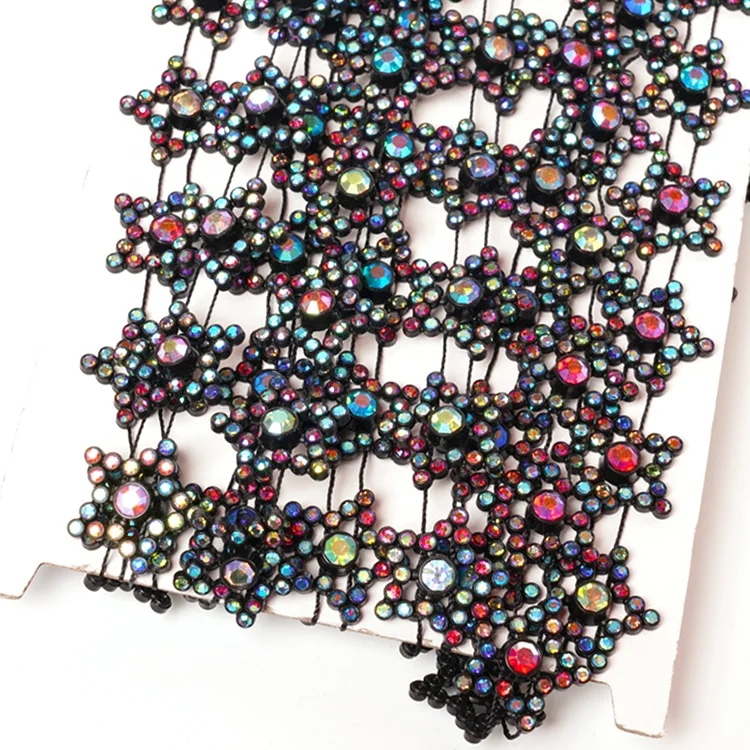 Fashionable and attractive a row stars shape polychrome rhinestone banding Crystal Rhinestone trims cup chain for decorating