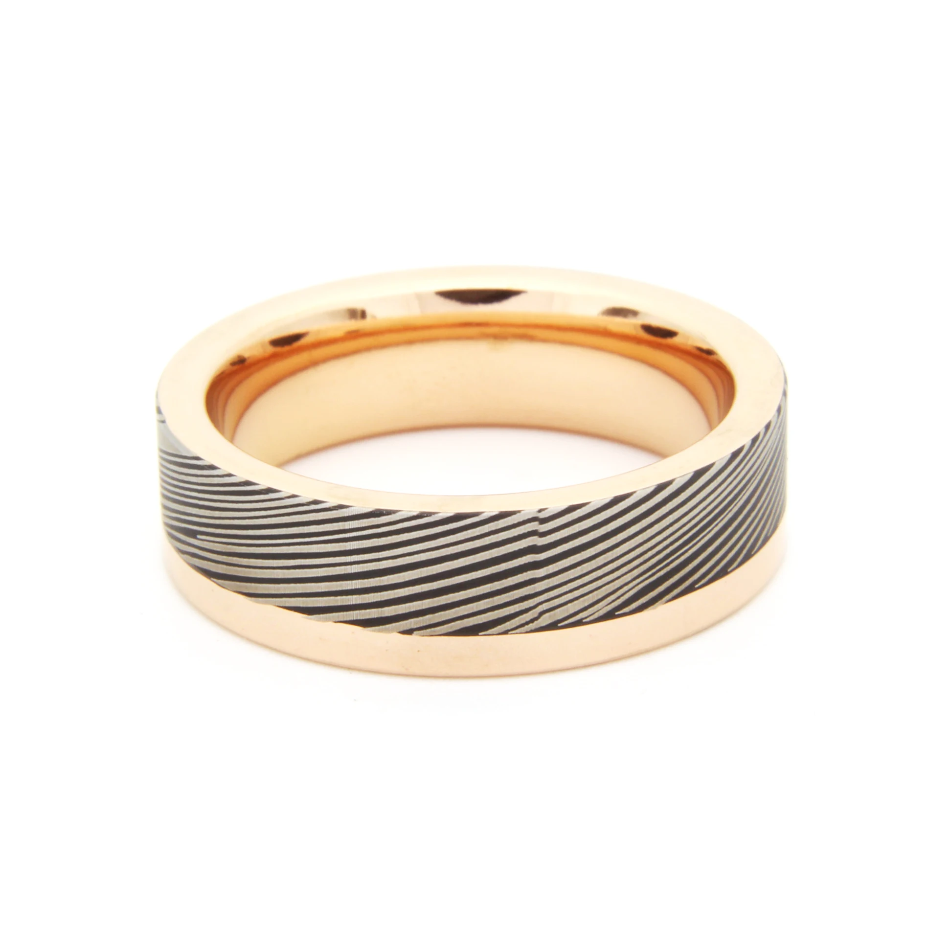 Wholesale rose gold plated tungsten band laser damascus texture patters ring handmade wedding rings jewelry gold plated ring