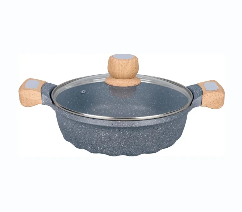MGC French 24/28cm shallow soup pots double bottom dark gray sprinkled with black and white dot printing French