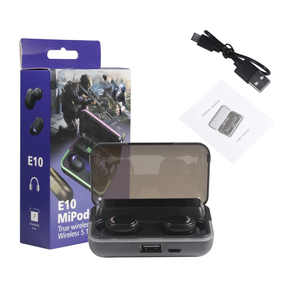 5 1 HiFi стерео музыка E10 Беспроводные наушники с микрофоном 9D спортивные наушники-вкладыши игровая гарнитура