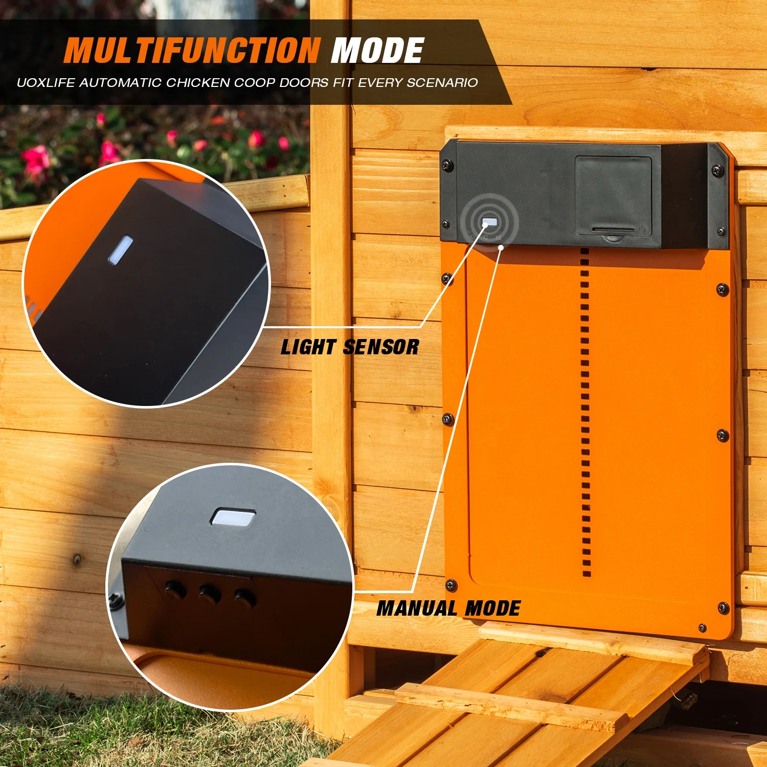 USA IN Stock Automatic Chicken Coop Door Full Metal Doors Light Sensing Chicken Coop Door Timer Control Multi-Modes Orange