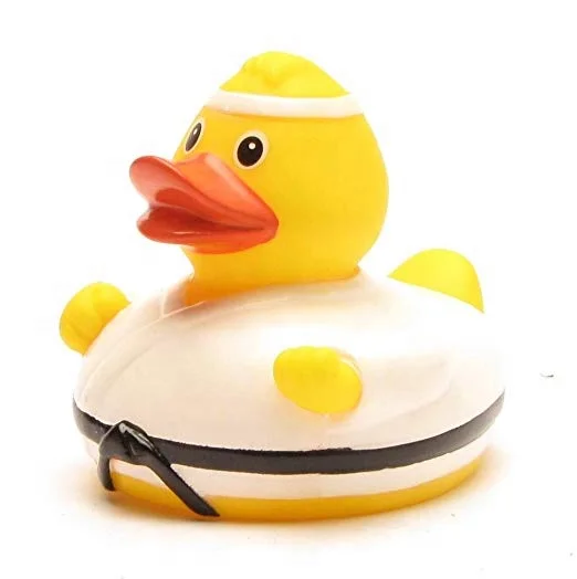 OEM design logo soft pvc vinyl squeaky bath floating Rubber Duck Karate