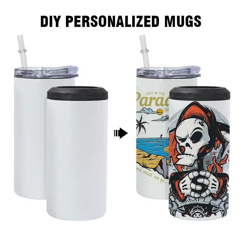US Warehouse stocked hot sales 16oz double wall stainless steel sublimation blanks can cooler for soda liquor beer with 2 lids