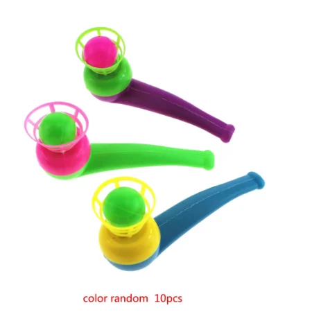 10PCS Set Children Toys Blow Pipe & Balls Kid Blow Blowing Toys Gift Plastic Pipe Balls Toy Color Random