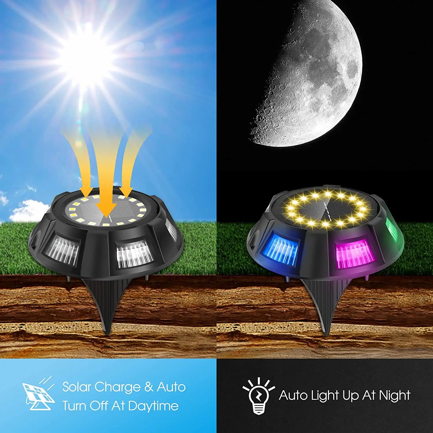 8 LED Waterproof Colourful RGB Solar Buried Ground Light Outdoor Garden Lamp