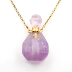 Natural Crystal Gemstone Necklace Perfume Bottle Pendants for Gift