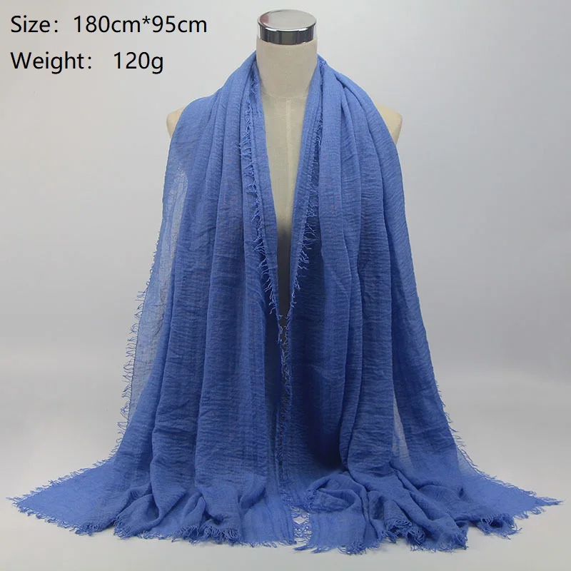 Classic Solid Color Micro Wrinkle 95*180 Cm Cotton Stylish Hijabs Scarfs 2021 Muslim Scarf Women Hijab