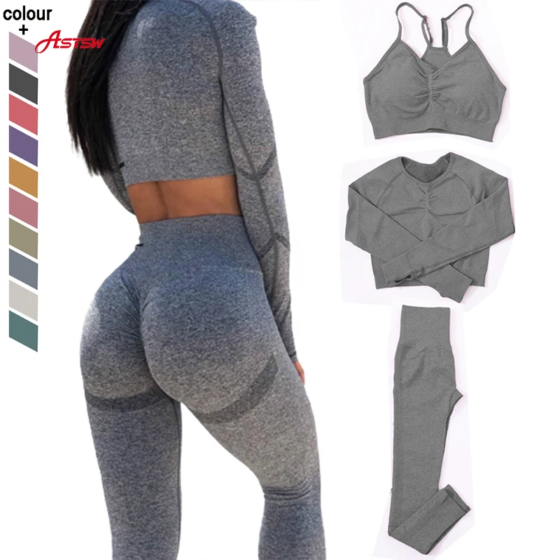 Womens Live Fit Fitness Clothing Exercise Sportswear Long Sleeves Seamless Yoga Set Activewear Sets For Women