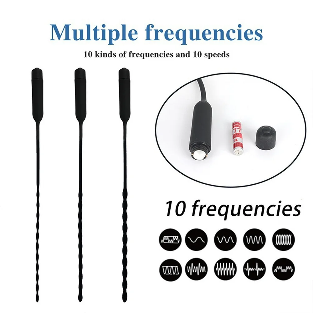 Electric Silent Male Masturbator 10-Frequency Vibration Lengthening Urethra Vibrator Urethral Orifice Expansion Stimulator