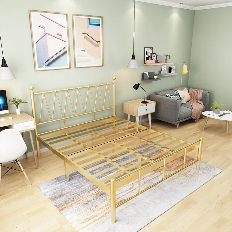 Nordic Modern Minimalist High quality steel hotel bedroom furniture set king size adult double bed