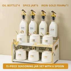 New design kitchen luxury ceramic Seasoning Spice Pot Ceramic Spice Jar Canister Food Storage Jar with Lid Spoon and Tray Set