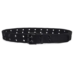 Double Grommet Belt Fabric Punk Aesthetic Belt for Women Men Casual Dark Color Pin Buckle Jeans 2 Hole Belts