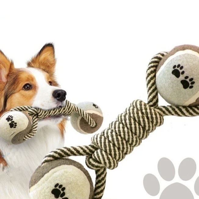 2024 Cotton rope tennis dumbbell pet dog toy molar dog rope knot smart dog toys interactive