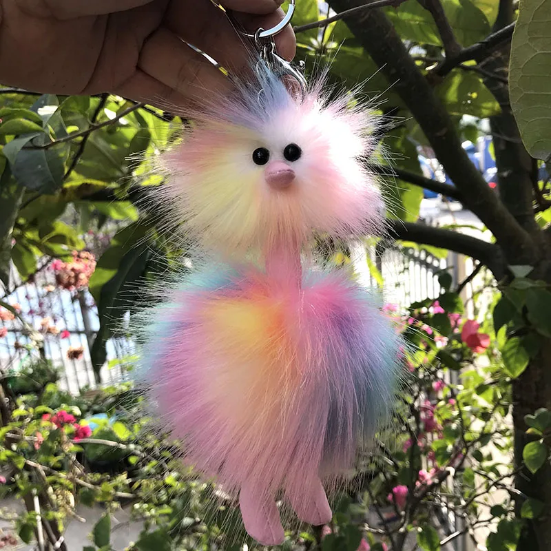 New rainbow color  pompom key chain fried doll package car ornaments exquisite gifts children toys