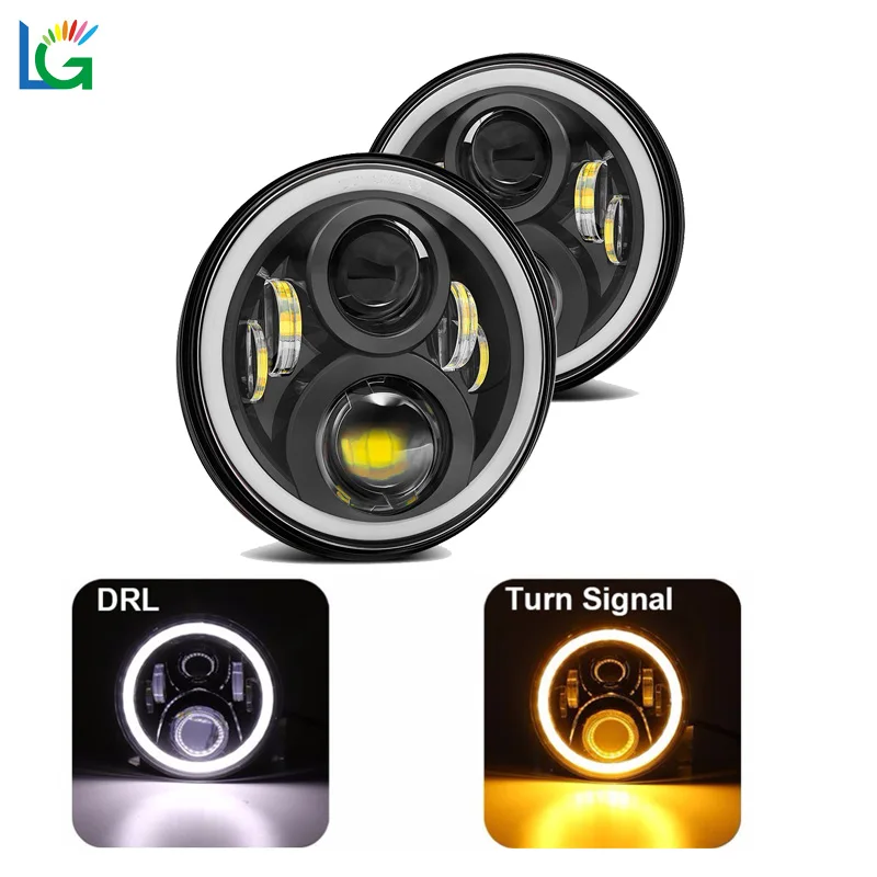 7inch Led Headlight Hi/Low Beam Light Signal Halo Angle Eyes DRL Headlamp For Jeep Wrangler Off Road 4x4 suzuki samurai