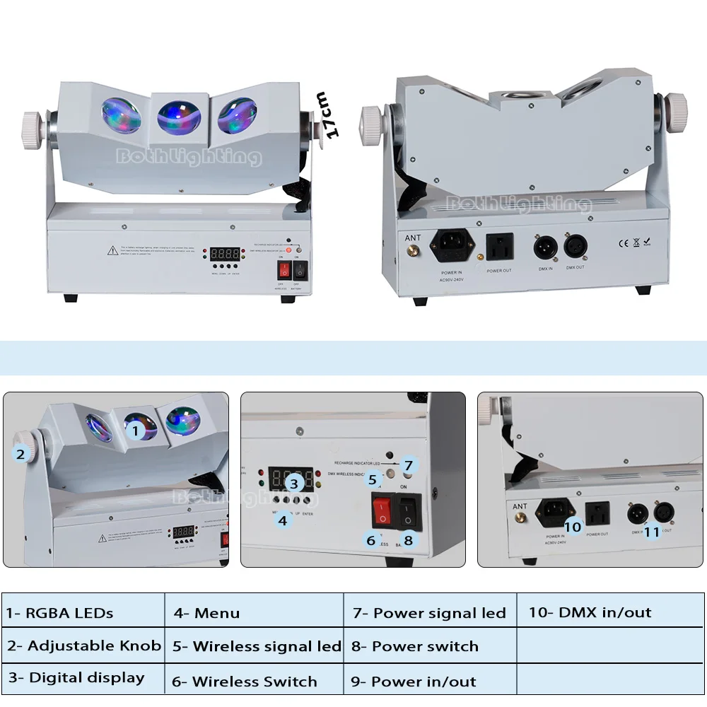 Tri Beam 3x10w uplight rgba 4in 1 dmx battery led wall washer light for stage/wedding/dj/disco