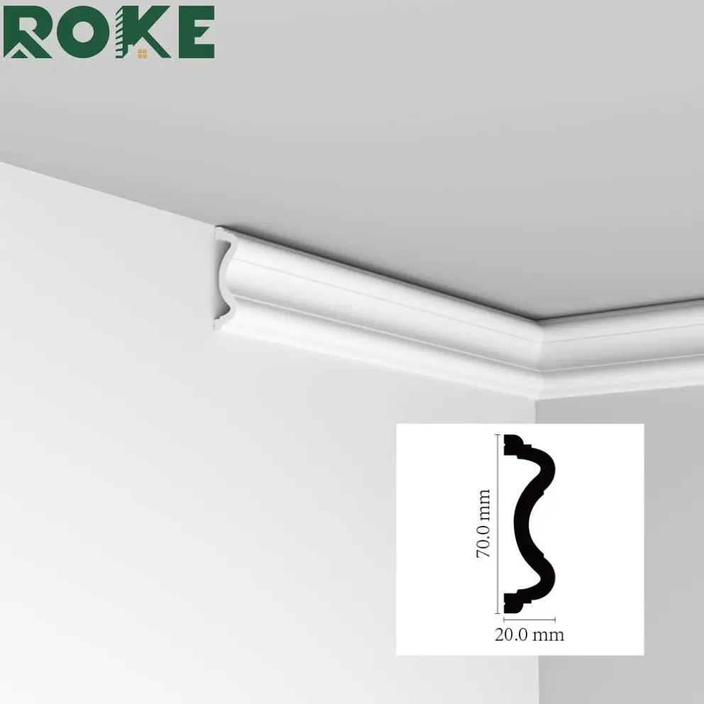 ROKE Easy Install Cornice polymer ps plastic pvc skirting Baseboard Moulding Waterproof Decoration