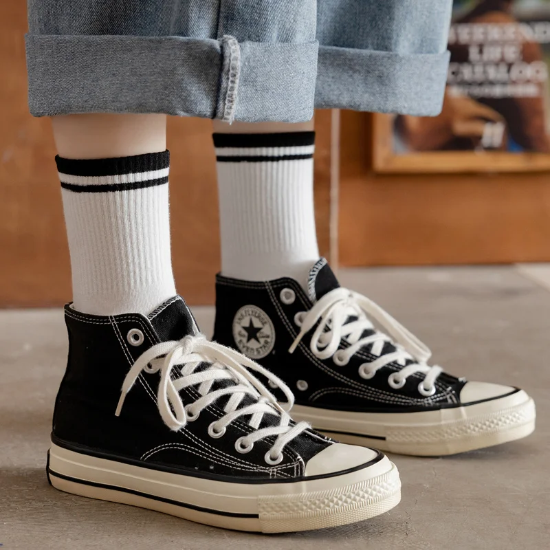 OEM Design Your Own Fancy Novelty dropshipping Sock Pattern Logo  Customize Cotton Unisex stripe mid Crew Socks