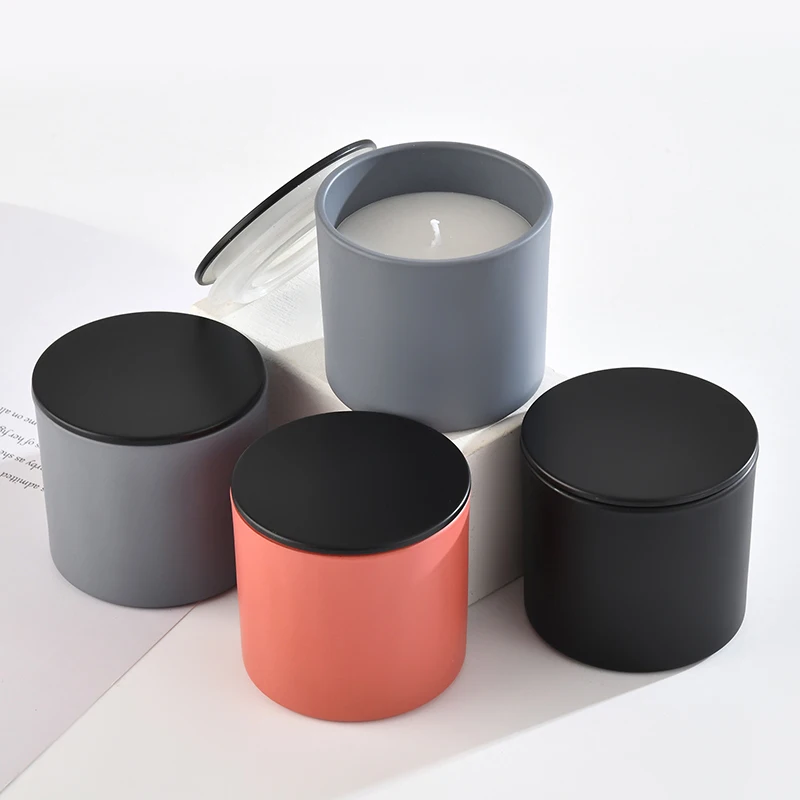 Wholesale colorful multi-sizes high borosilicate glass candles jars with black metal lid for Festival celebration