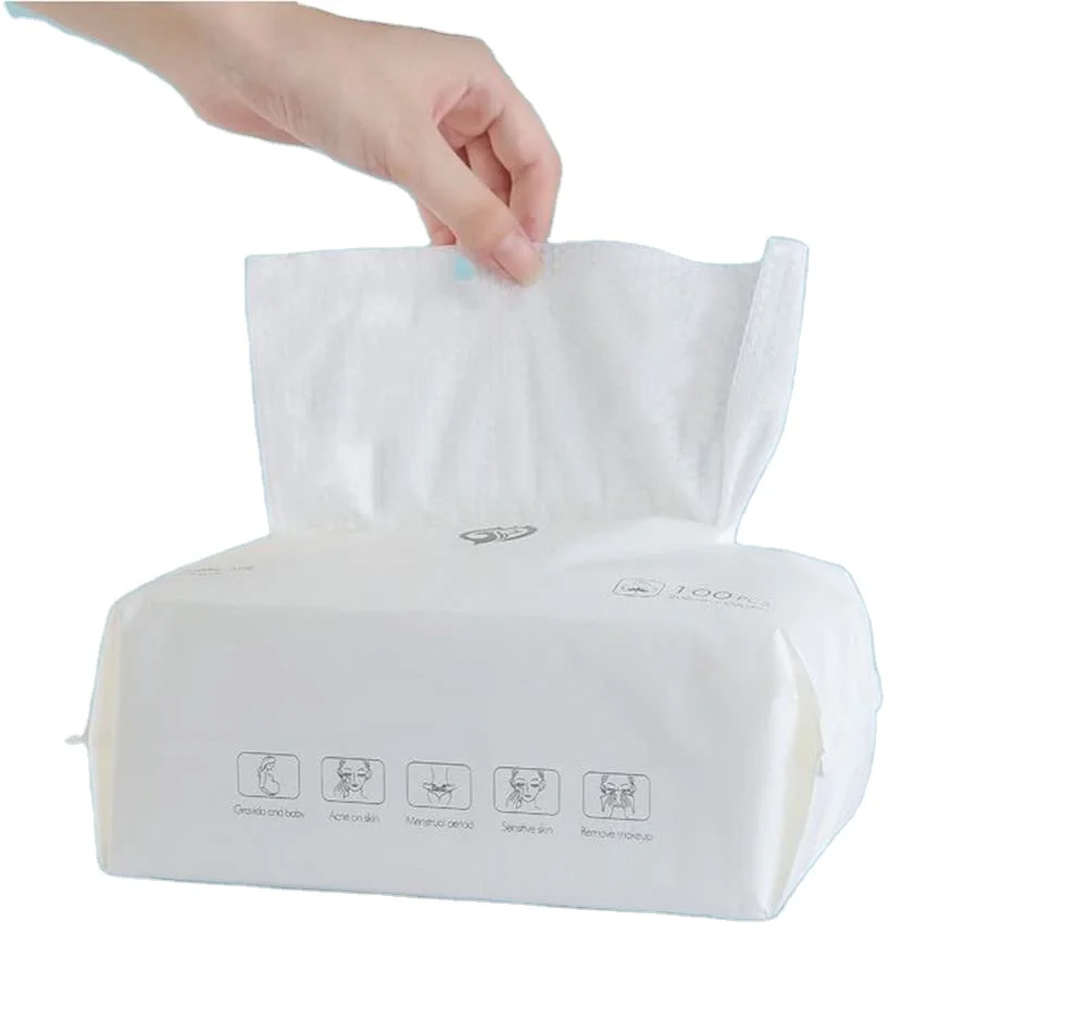 Factory OEM 100% Pure Cotton soft facial Tissue  disposable dry and wet dual One time use face towel