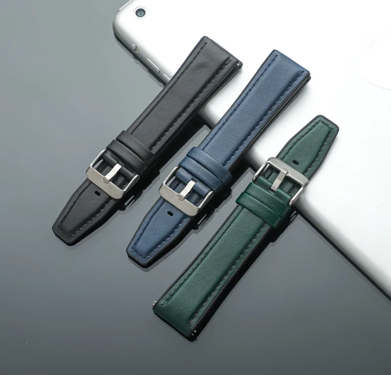 quick release  20mm 22mm rubber water-proof genuine leather watch band watch strap for huawei