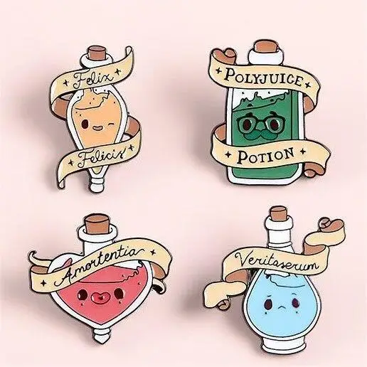 Custom Made Metal Potion Witch Wizard Brooch Cartoon Bottle Badges Fashion Jewelry Hard Enamel Pins Sets With Backing Card