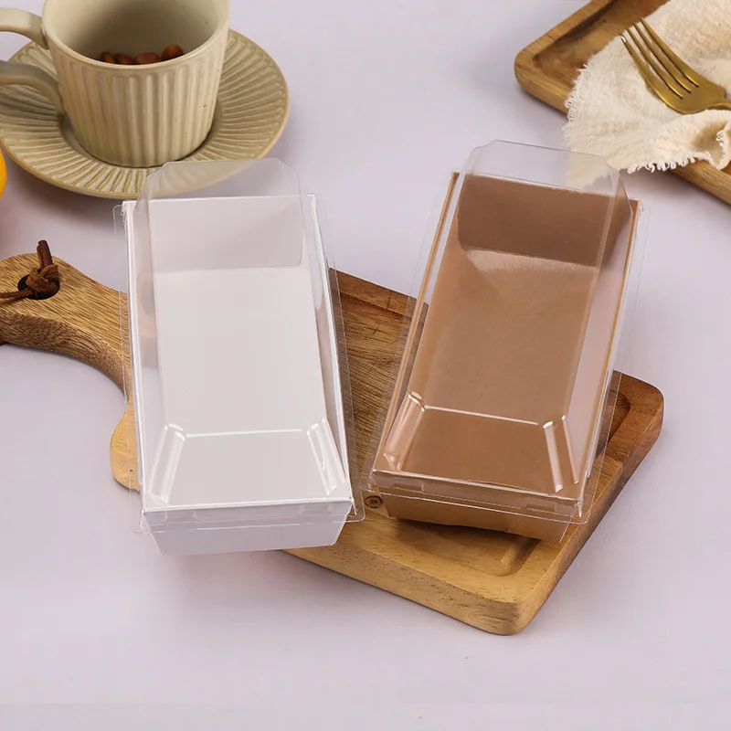 Disposable Swiss Roll Cake Containers Sandwich Boxes Bakery Food Packaging Kraft Paper Box With Clear Lids