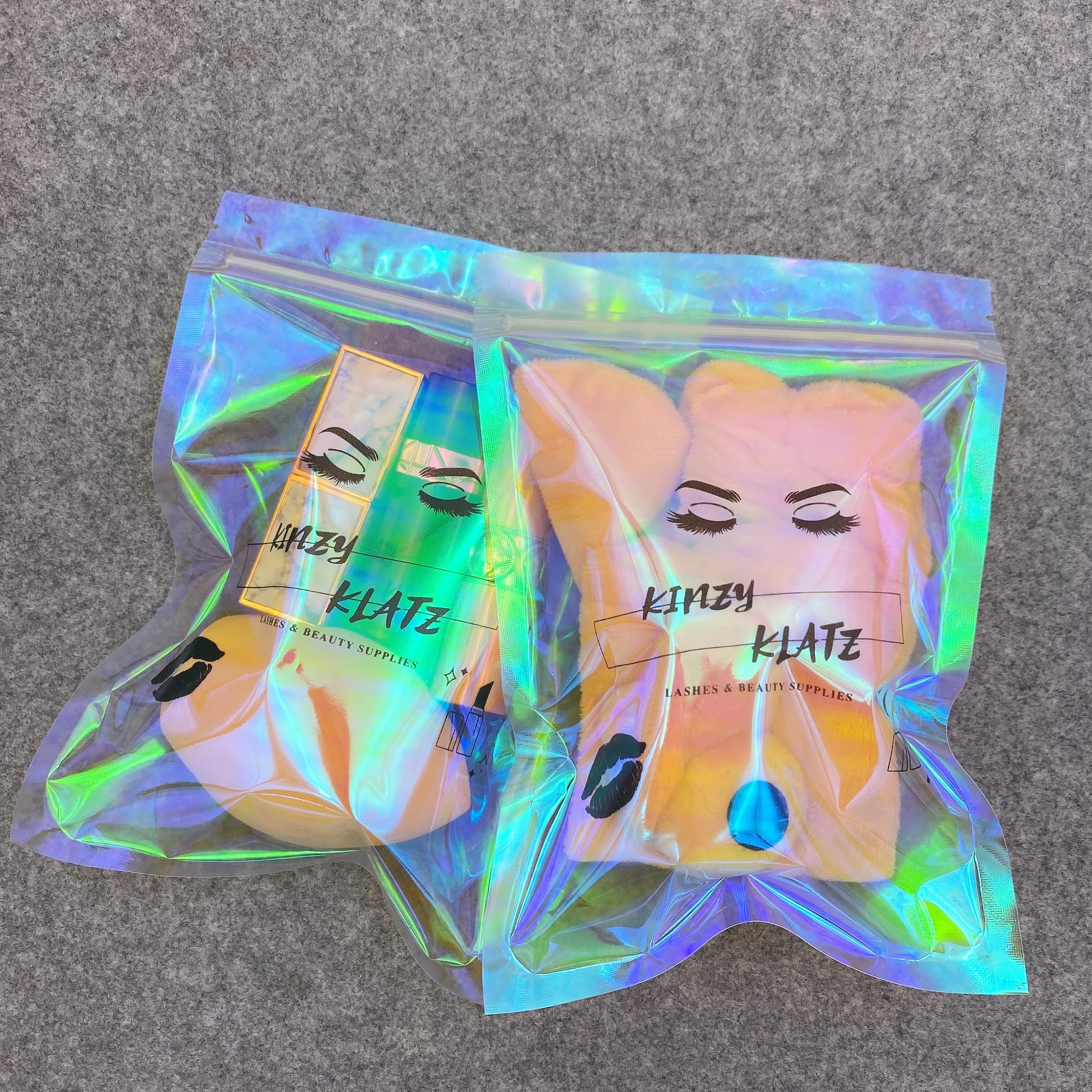 Rainbow Iridescent Zip lock Bags Cosmetic Plastic Laser Bags Holographic Makeup Hologram Zipper Bags