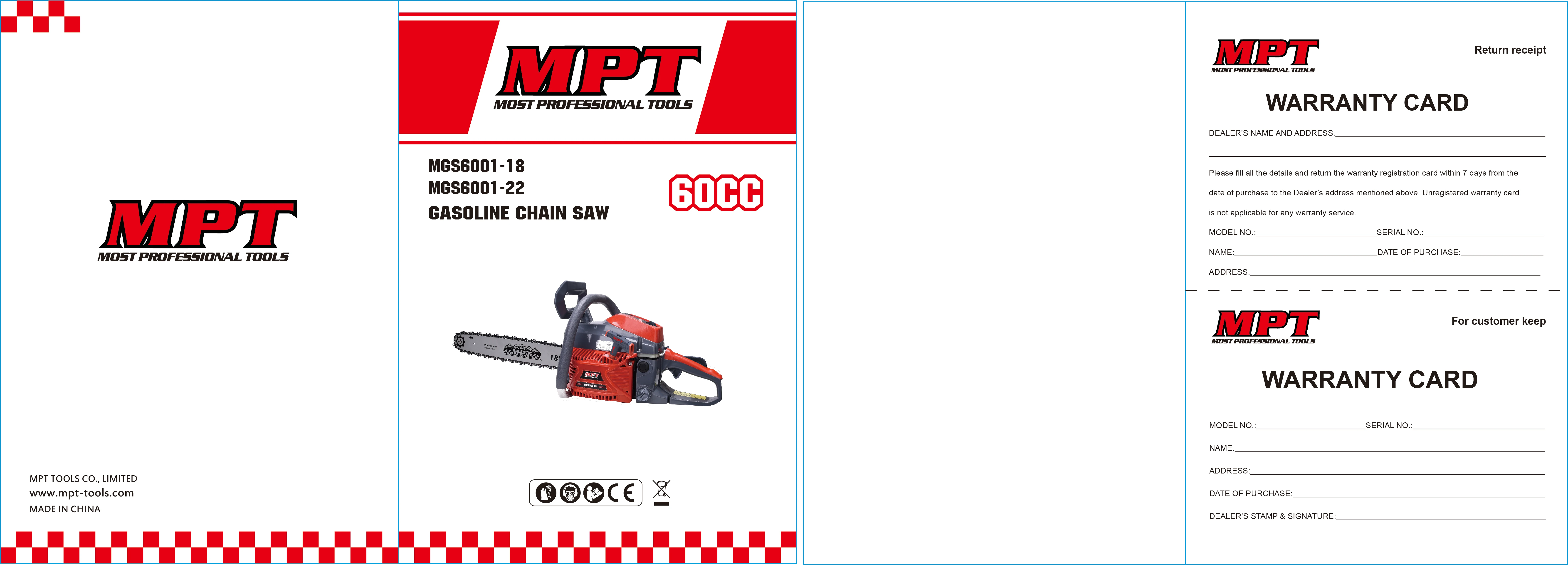 MPT MGS6001-18 60CC 2700W PROFESSIONAL GARDEN TOOLS GASOLINE CHAIN SAW FROM CHINA JONSERED CHAINSAW