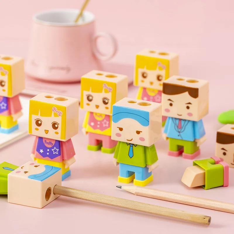 Мультяшная школьная точилка для карандашей с 2 отверстиями мальчиков и девочек ластиком