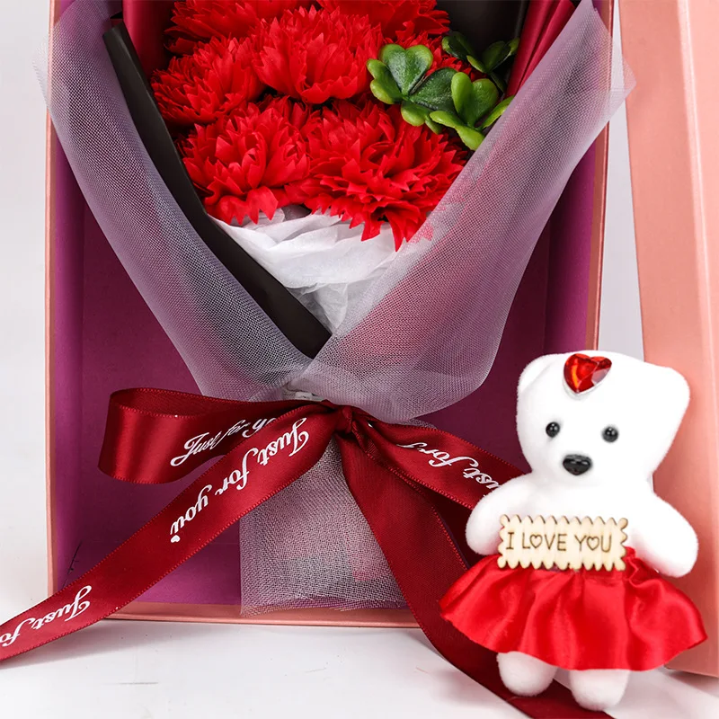 Artificial Flower Rose Flower Rose Soap Flower Bouquet Pink Carnation Red Carnation Bouquet Gift Box