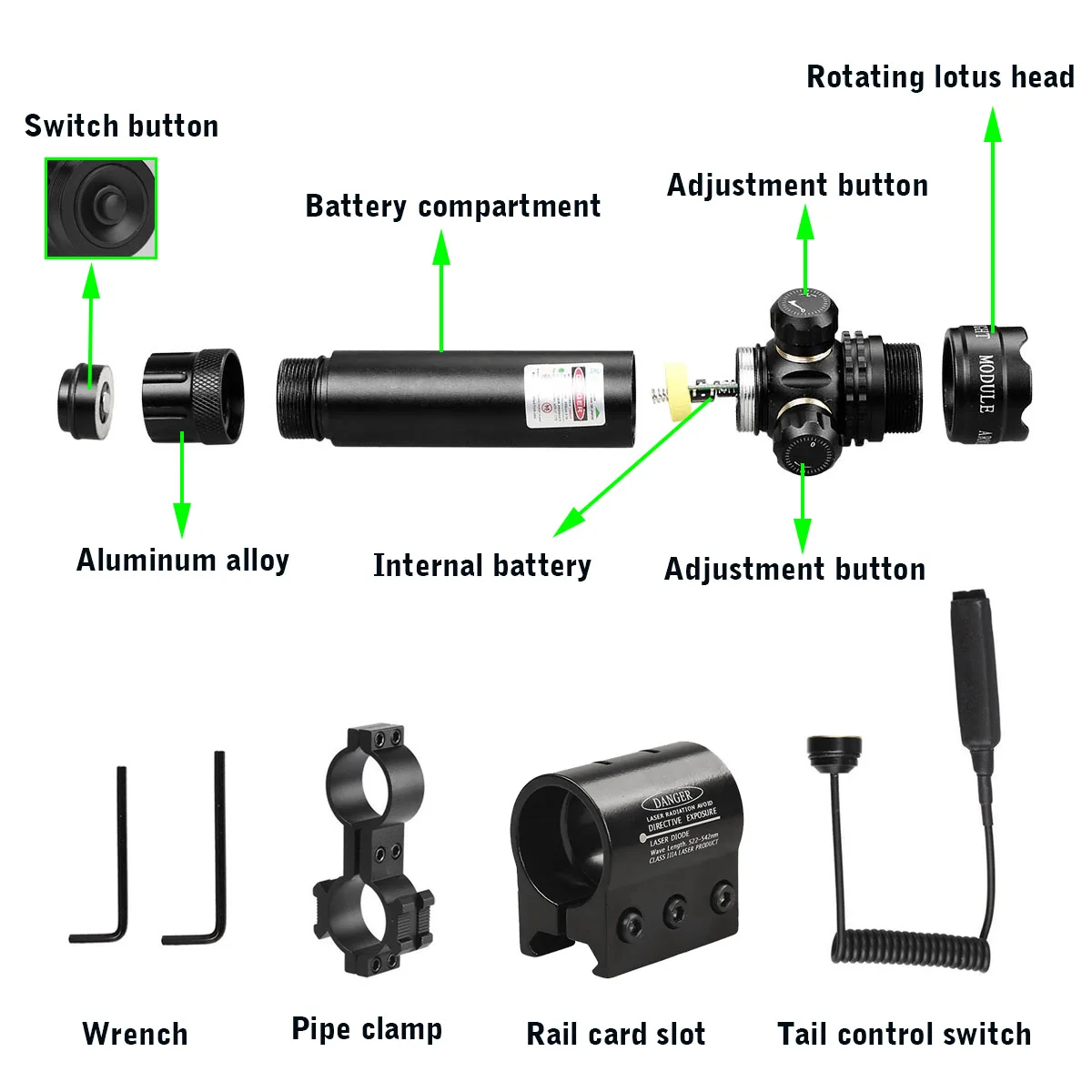 Tactical Green Laser Sight Dot Scope Remote Swith  Mounts