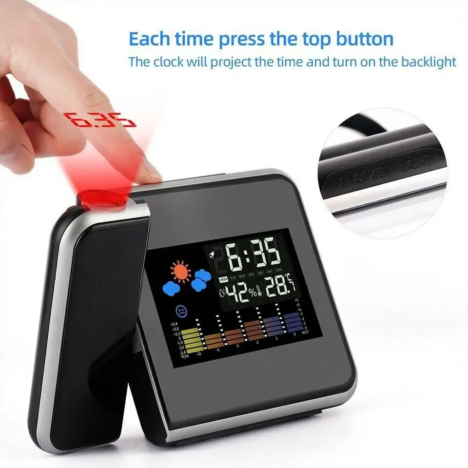 Smart Electronic Desktop Table Desk Led Laser Weather Forecast Clock Digital Projection Alarm Clock