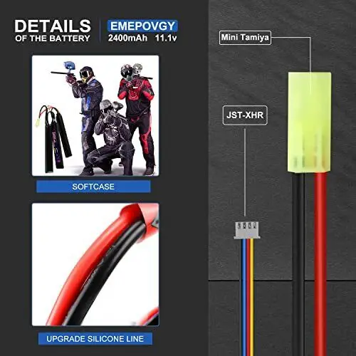11.1V 3s  Airsoft Battery 2400mAh Rechargeable RC Hobby LiPo Battery Mini Tamiya Plug