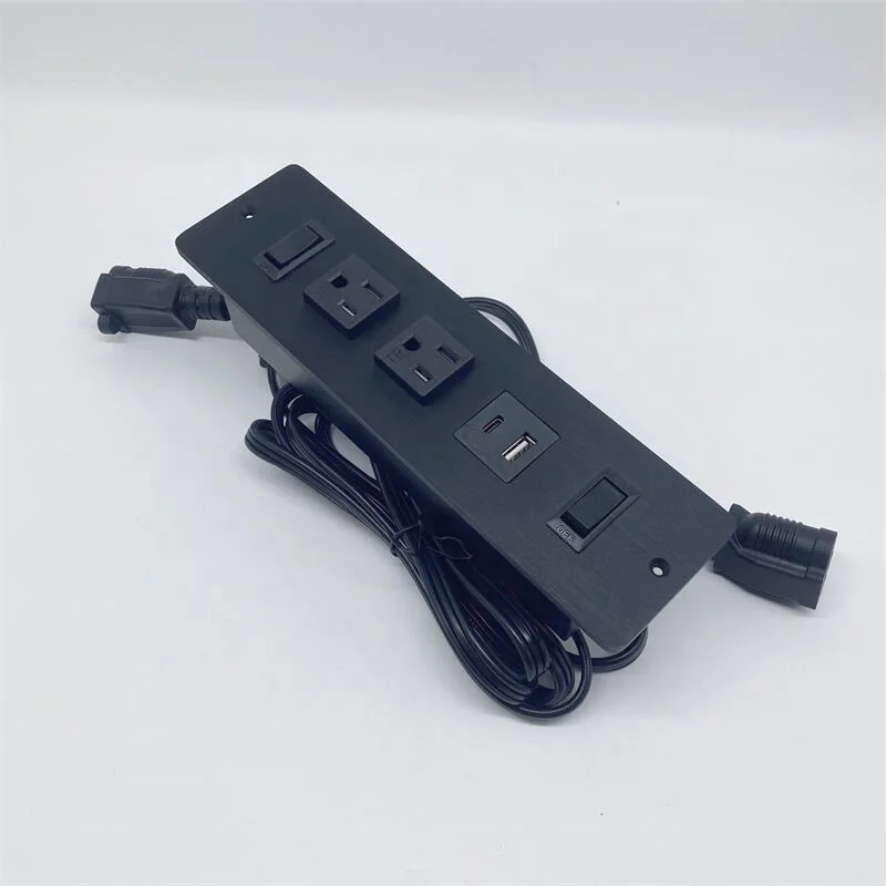 US power outlet Aluminum Alloy panel desktop USB--C led light switch cabinet socket /Recessed mounted table top us panel socket