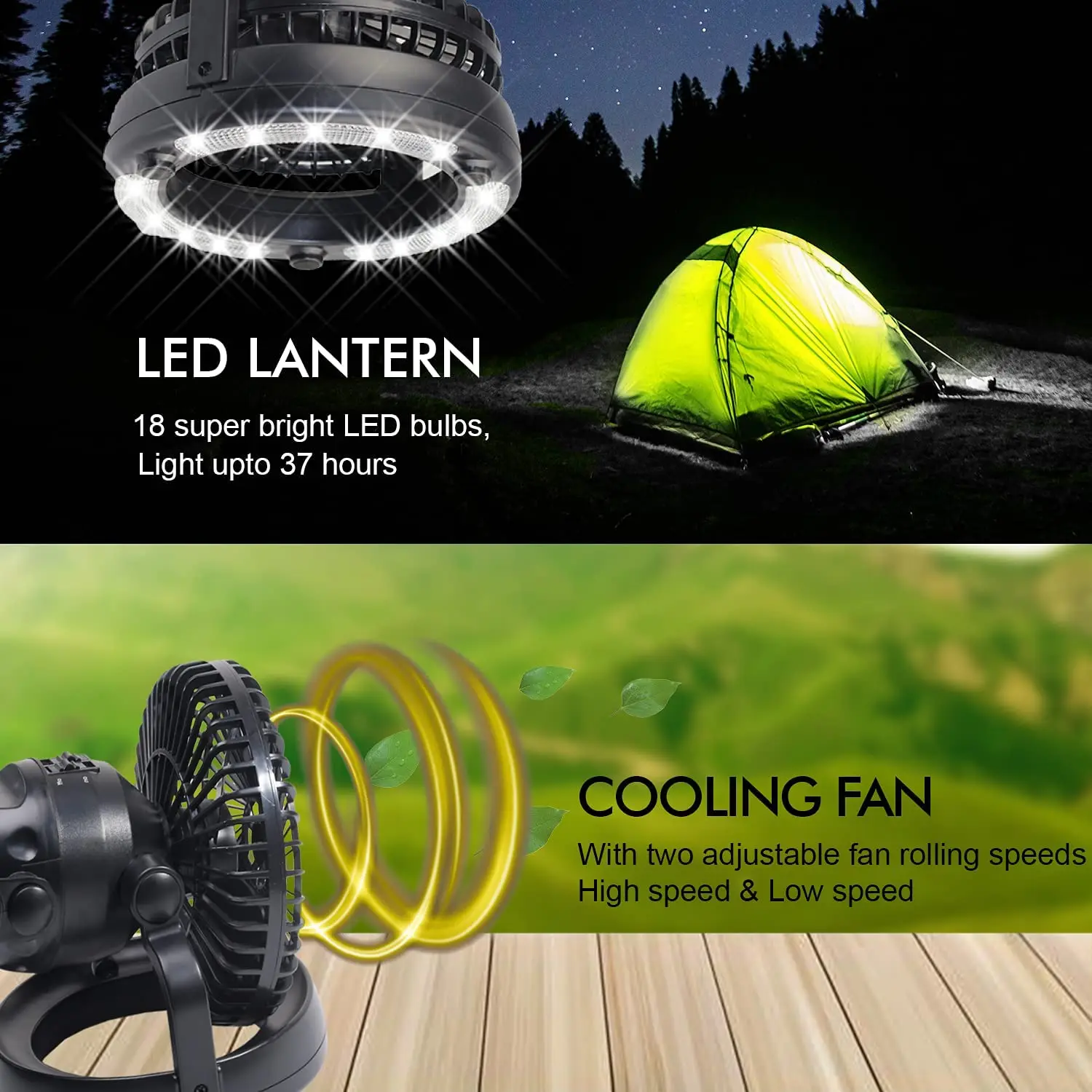 LED fan light outdoor tent multifunctional 18LED camping light two-in-one camping fan light