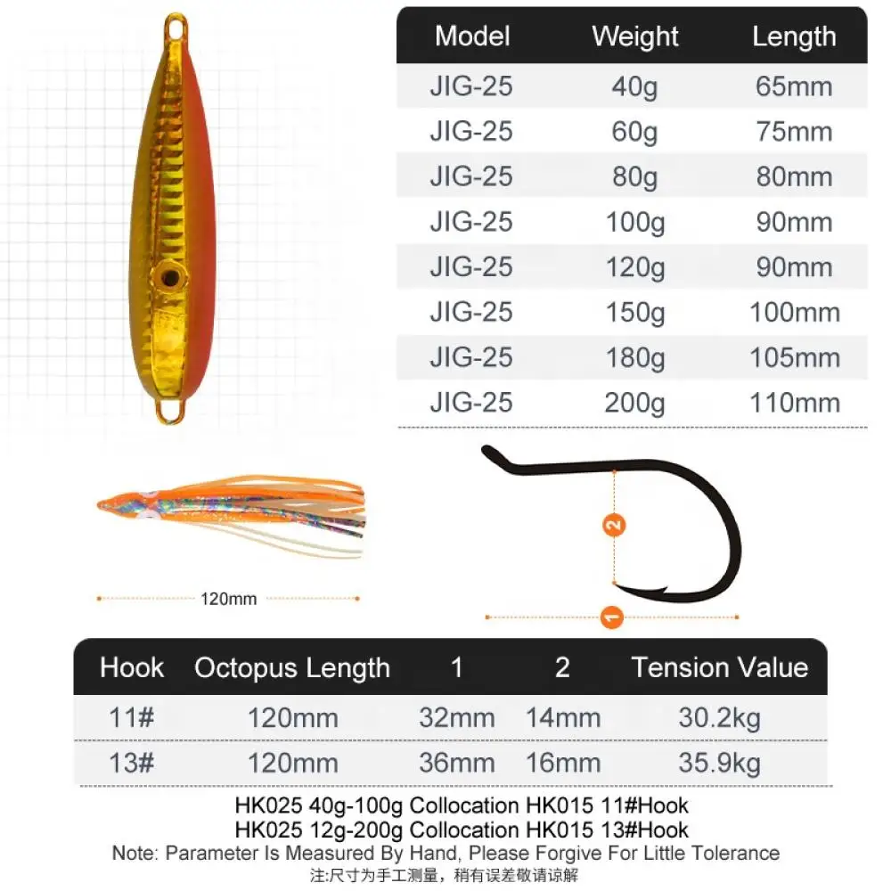 J25 40g to 200g Slow Barras Dyeing Machine Striped Bass Jigs Mackerel Toma China Supplying Sea Metal Jig Vertical Jigging